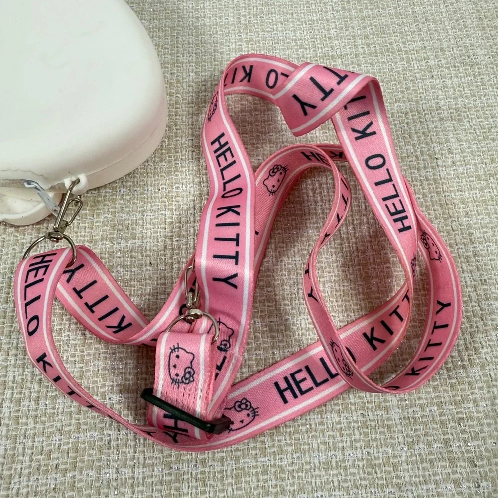 Hello Kitty White‎ Face Coin Purse Bag Pink Lanyard Cute Kawaii Sanrio
